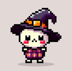 halloween cartoon characters in pixel art