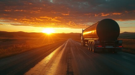 Truck Driving into the Sunset on a Country Road