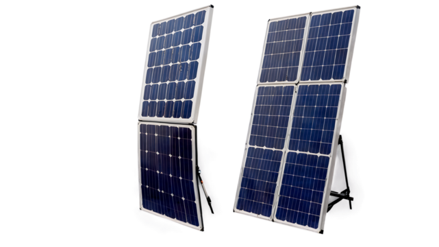 Set of solar panels isolated on a clean PNG background, featuring modern and efficient energy solutions, ideal for renewable energy projects, environmental designs, and sustainable technology illustra
