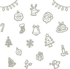 クリスマス　アイコン　手描き　あしらい　飾り　版画　判子　シルエット　かわいい　イラスト素材セット