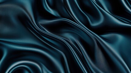 Closeup of rippled blue satin fabric texture background. Luxurious background design
