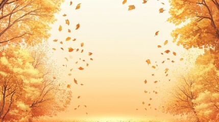 Golden Autumn Leaves Falling in Watercolor Style Background