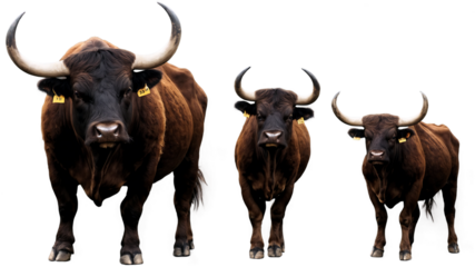 cow and calf png, Strongest dark brown bull with prominent muscles isolated on a clean PNG background, showcasing powerful and robust physique, ideal for agricultural themes, wildlife