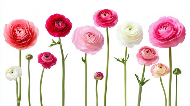 Elegant Spring Ranunculus Flowers Bouquet on White Background