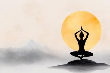 A serene silhouette of a yogi meditating against a tranquil backdrop, symbolizing peace and inner harmony.