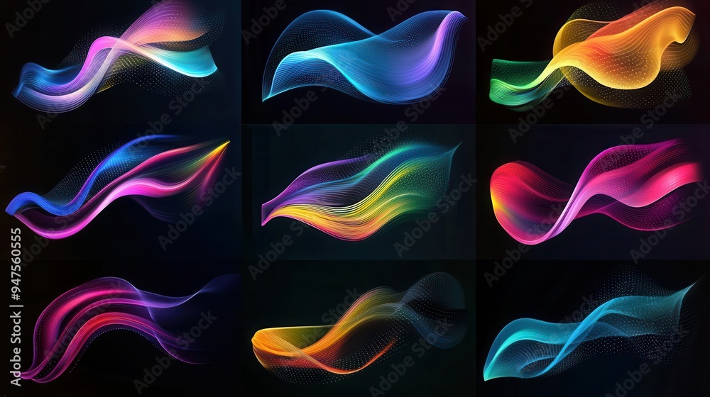 Wall mural Set of wind flow vectors, airy and light, modern abstract element