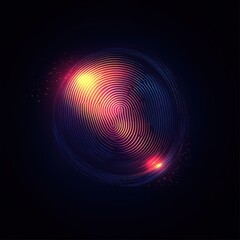 Fototapeta premium Abstract Fingerprint with Neon Lights and Glittering Particles - Digital Identity, Biometric, Security Concept.