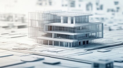 Linear 3D illustration of architectural design concepts