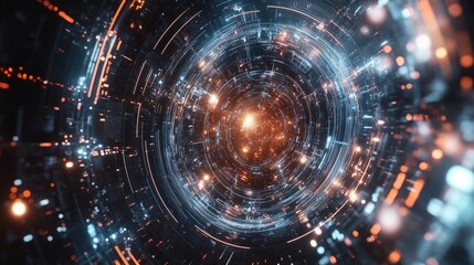 Obraz premium Futuristic circular background featuring an abstract plexus network with advanced technology elements