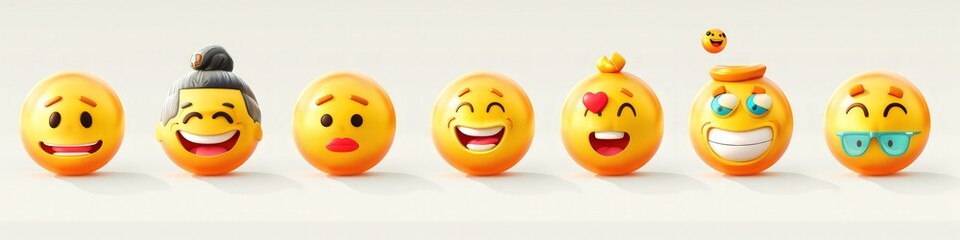 Fototapeta premium Ultra HD collection of expressive and funny emoji faces, designed for social media.