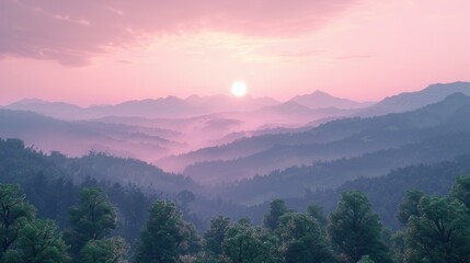 Sunrise Over Misty Mountain Ranges