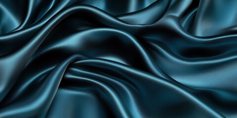 Closeup of rippled blue satin fabric texture background. Luxurious background design
