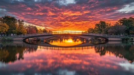 Fototapeta premium Bridge Reflecting the Colorful Sunset