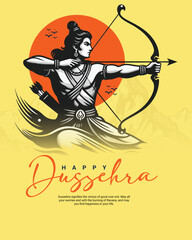 Happy Dussehra and Subh Vijayadashami with ravan dahan social media post banner template
