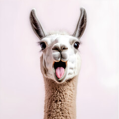 Fototapeta premium Surprised Llama with mouth open 