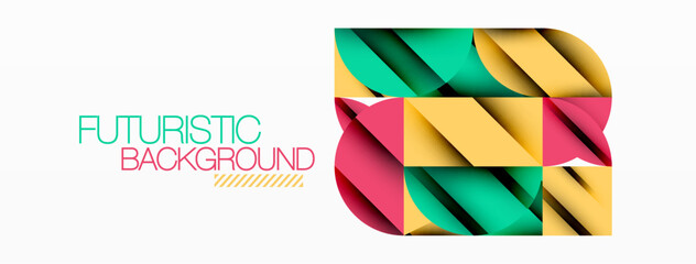 Obraz premium Circle, square and flower petal geometric background. Round shapes composition for wallpaper, banner, background or landing