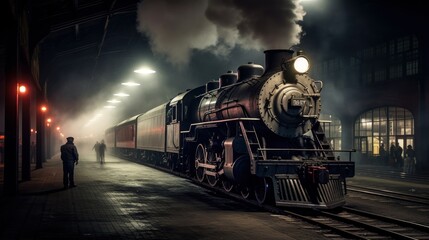 Obraz premium Steam Locomotive at Night