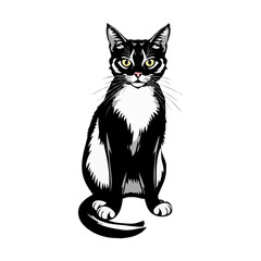 Obraz premium Black and white Persian Cat vector artwork. Cute cat illustration. Vintage style vector cat Logo