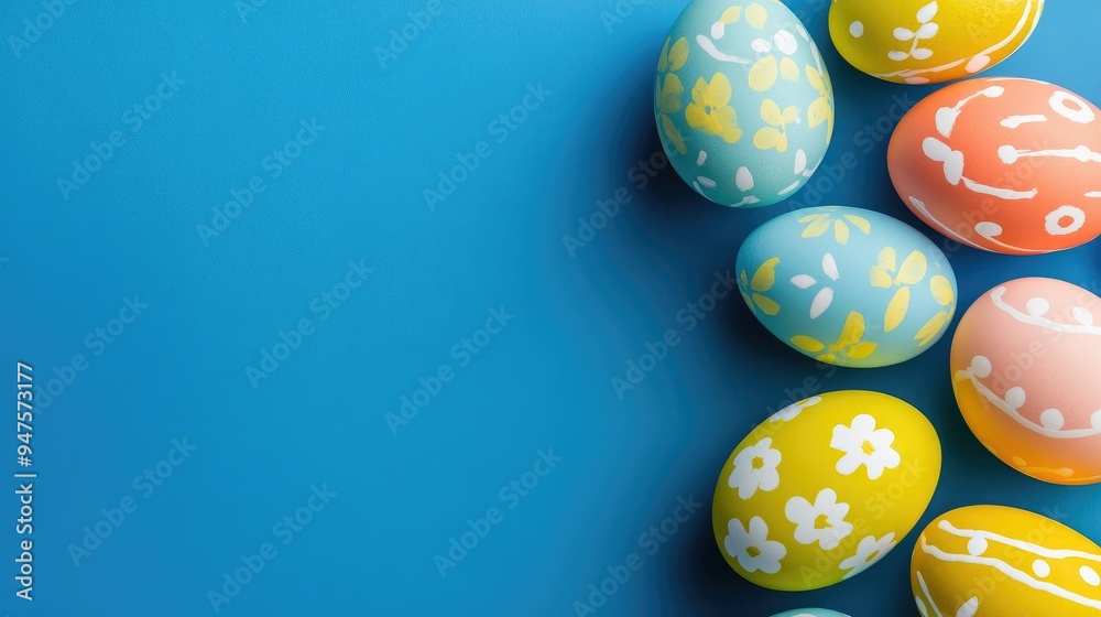 Wall mural Beautiful colorful easter eggs background copy space