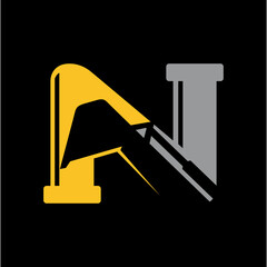 Letter N Excavator Plumbing logo desain .