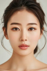 Naklejka premium portrait of a young beautiful korean woman with perfect skin