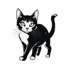 Black and white Persian Cat vector artwork. Cute cat illustration. Vintage style vector cat Logo