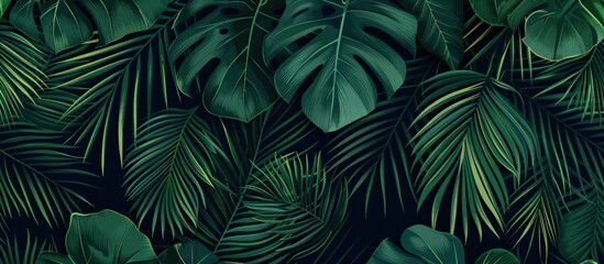 Tropical Green Leaves On A Black Background