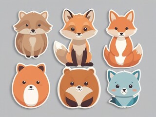 Set of cute minimalistic animal stickers: bear, owl, and fox.