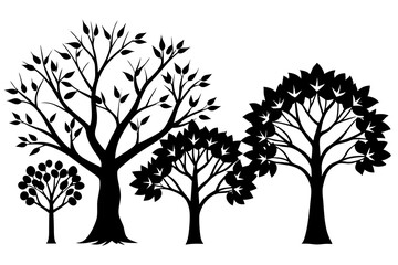 Set of trees silhouettes isolated on white background