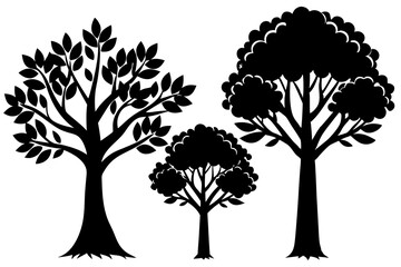 Set of trees silhouettes isolated on white background