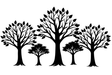 Obraz premium Set of trees silhouettes isolated on white background