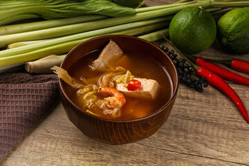 Korean kimchi soup with seafood