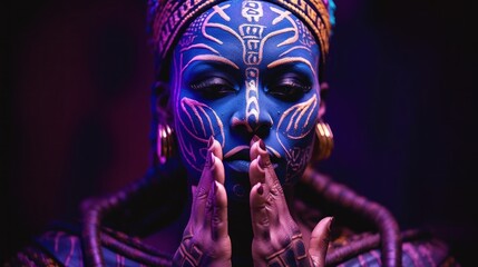 Naklejka premium African Woman with Blue Face Paint