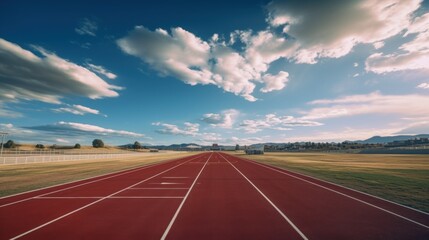 Red Running Track Under Blue Sky