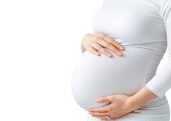 PNG A close-up of a pregnant woman gently cradling her baby bump, symbolizing love, anticipation, and the journey of motherhood.