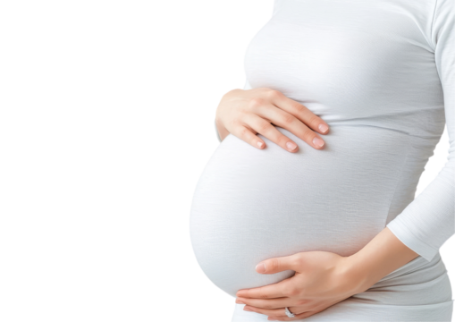 PNG A close-up of a pregnant woman gently cradling her baby bump, symbolizing love, anticipation, and the journey of motherhood.