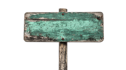 Old worn out blank green road directional sign board 