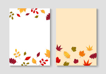 Set of autumn fall design with autumn leaves. Seasonal poster, card, cover, flyer template. Vector illustration