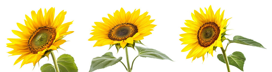 Fototapeta premium set of beautiful sunflowers isolated on white background