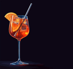 Spritz Cocktail Summer Drink Watercolor Vector Illustration.