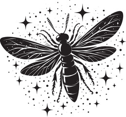 Beautiful firefly insect silhouette illustration isolated on a white background