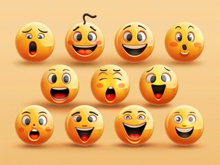 Obraz premium Realistic iOS emoji set with expressive faces, ideal for Facebook and Instagram icons.