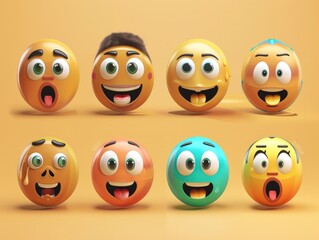 Realistic iOS emoji set with detailed and expressive faces, ideal for social media apps.