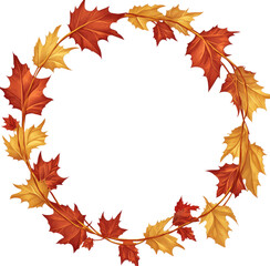 Fototapeta premium Colorful Autumn Leaves in Circular Frame Clip Art on Transparent or White Background