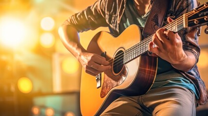 Obraz premium Acoustic Guitarist Playing on Stage