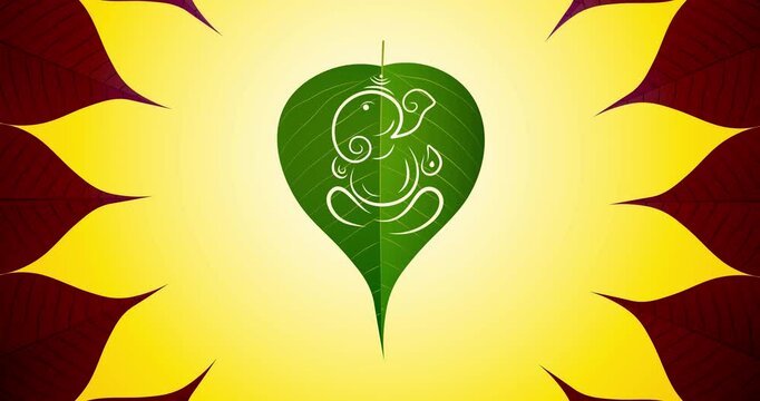 peepal leaf ganpati motion graphics on light background. design for Hindu Auspicious Occasion and Ganesh chaturthi festival.