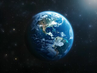 Obraz premium View of Earth from space showcasing the Americas in detail against a backdrop of stars and celestial bodies during a clear night