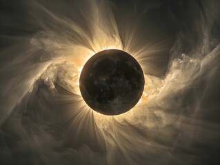 Eclipse view showcasing a celestial event with radiant corona surrounding the moon during a night sky