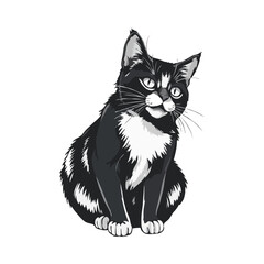 Black and white Persian Cat vector artwork. Cute cat illustration. Vintage style vector cat Logo