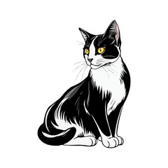 Black and white Persian Cat vector artwork. Cute cat illustration. Vintage style vector cat Logo